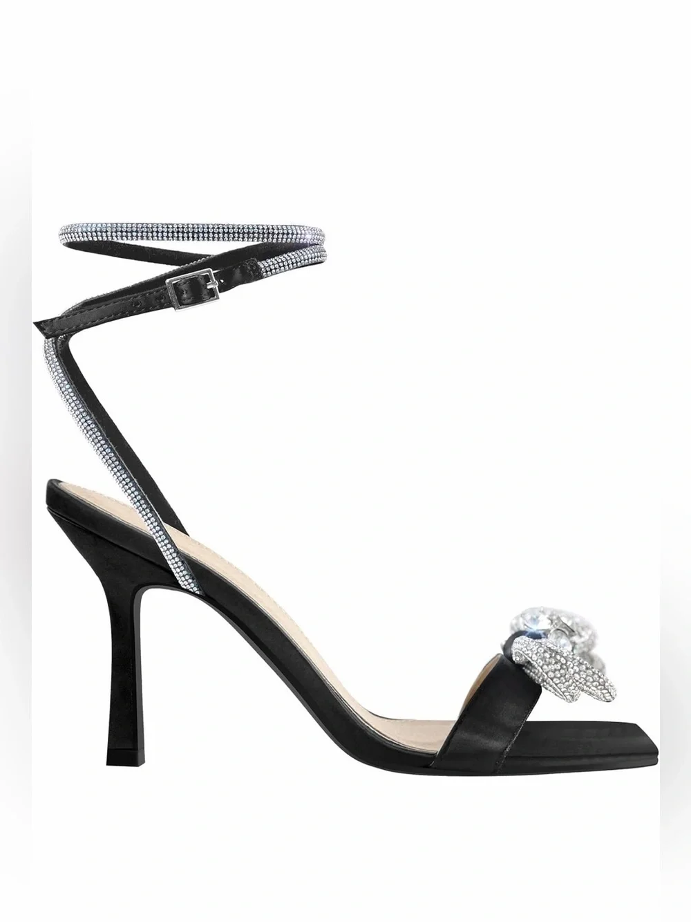 NWOB Rhinestone Ankle Strap Square Open Toe Sexy Stiletto Heeled Sandals sz 10